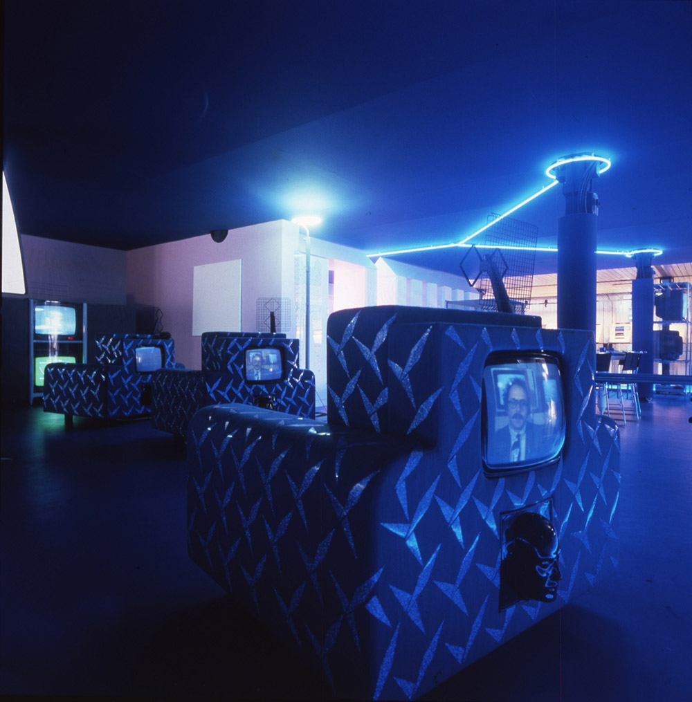 Ugo La Pietra Telematic House, living room, Milan Fair, 1983